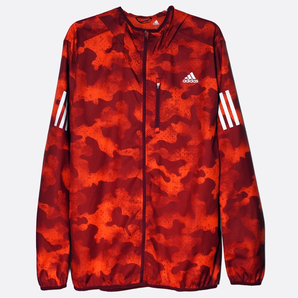 Adidas Running Windbreaker Red Camo Large Reflective Hooded Jacket - Picture 2 of 8